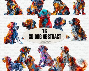 16 3D Abstract Dog Clipart - Abstract Dog Clipart - Animal Clipart - 3D Clipart - Dog Clipart - Digital Clipart