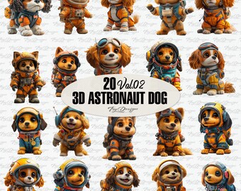 20 3D Dog Astronaut Vol 02 - Dog Clipart - Digital Clipart - Animal Clipart - Astronaut Clipart