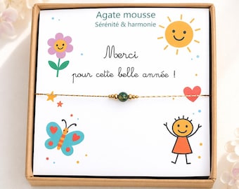 Bracelet pierre naturelle – Cadeau maîtresse, ATSEM, nounou - Acier inoxydable plaqué or 18k – Bijou fin personnalisé