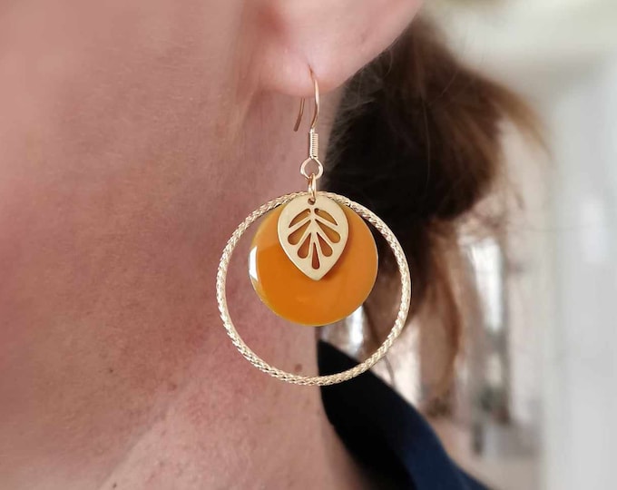 Stainless steel, gold and pumpkin earrings