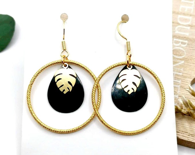 “Oggi” stainless steel earrings, gold and black