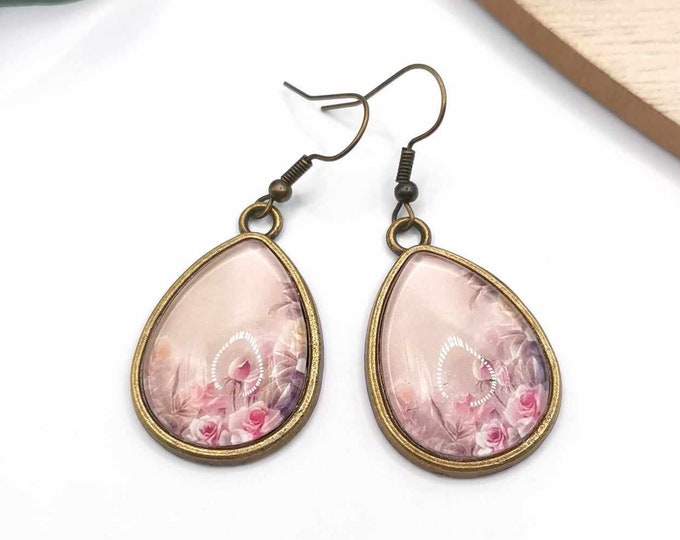 Pink cabochon earrings, drop earrings