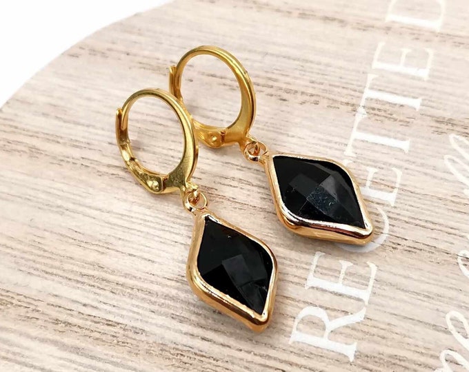 Minimalist earrings, small gold earrings, black diamond