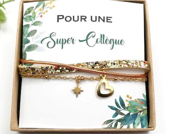 Bracelet Merci Collègue Personnalisé – Acier Inoxydable Doré – Cadeau Fin d'Année – Boîte Incluse.