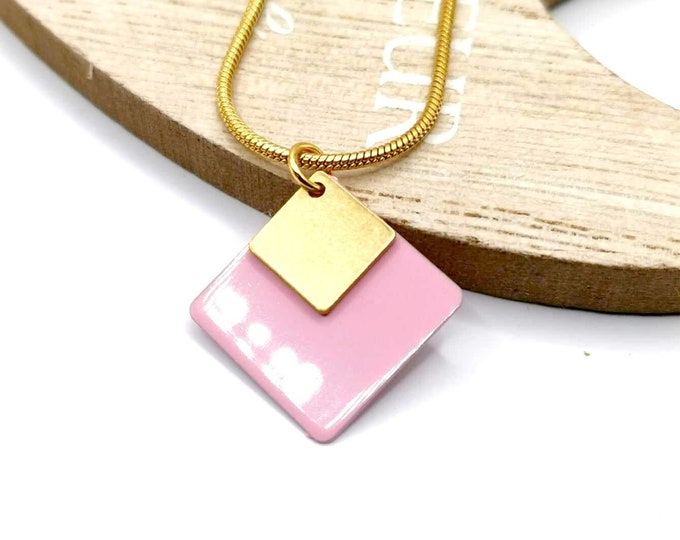 Diamond, gold and pink stainless steel necklace