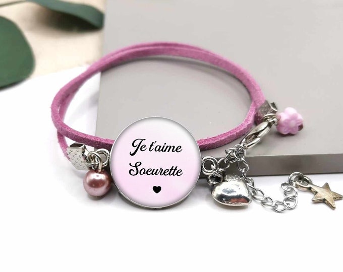 Sister cabochon bracelet "I love you sister", sister gift, personalized bracelet