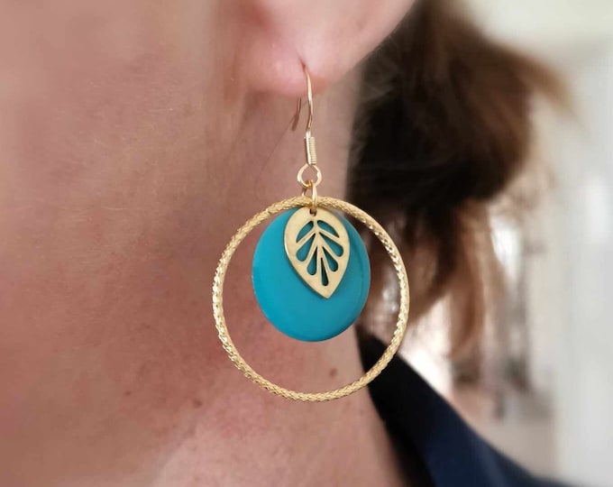 Stainless steel, gold and turquoise earrings