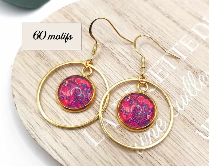 Stainless steel, gold, cabochon earrings, 60 patterns to choose from