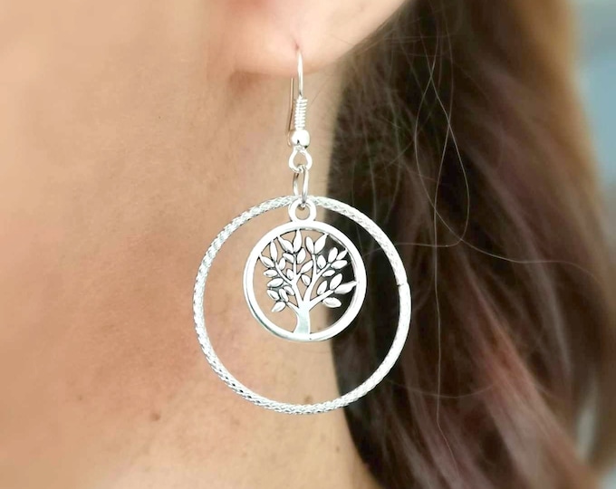 Stainless steel earrings, tree of life