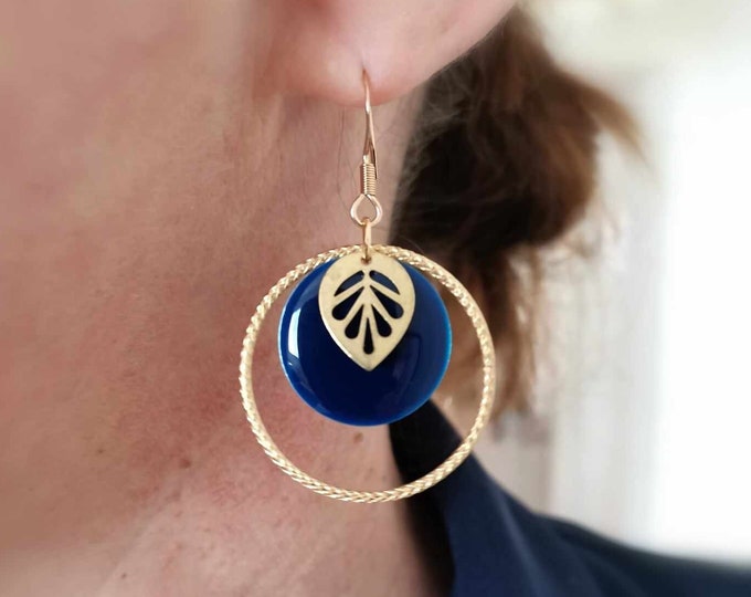 Stainless steel, gold and midnight blue earrings