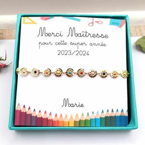 Pulsera de acero inoxidable dorado y esmaltado, con caja, gracias profesor, mensaje personalizado