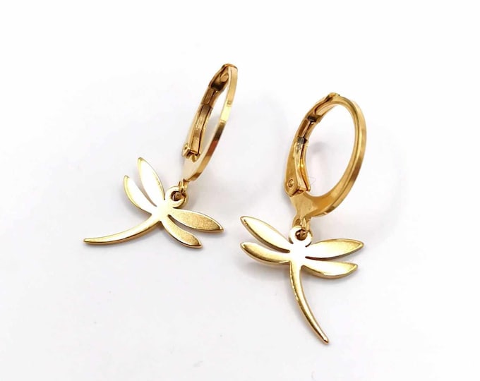 Minimalist earrings, small gold earrings, dragonfly