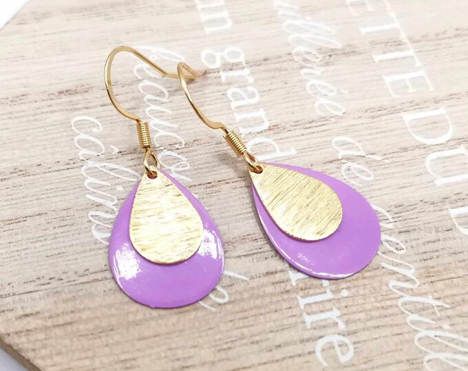 Stainless steel drop earrings, gold and mauve