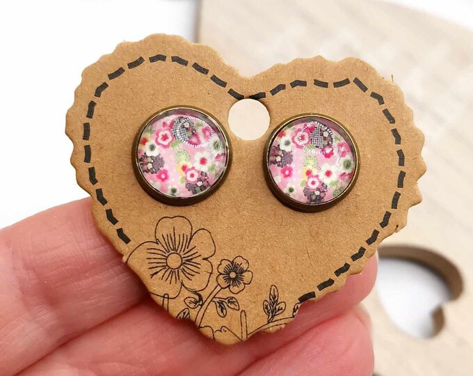 Earrings, studs, Japanese paper cabochon