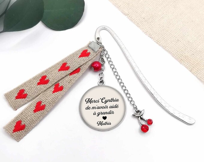 Cabochon bookmark "thank you for helping me grow", customizable nanny gift, mistress gift, first name