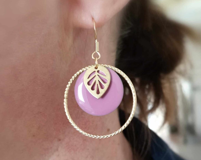 Stainless steel, gold and pink earrings