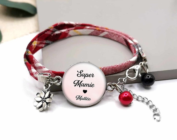 Grandma cabochon bracelet "super grandma", customizable grandma gift, personalized bracelet, child's first name
