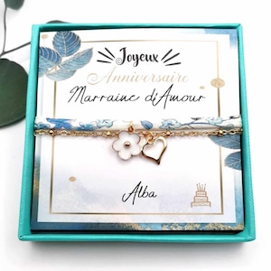 Bracelet acier inoxydable or et liberty, avec écrin, joyeux anniversaire, message personnalisé