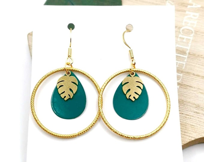 “Oggi” stainless steel earrings, gold and turquoise