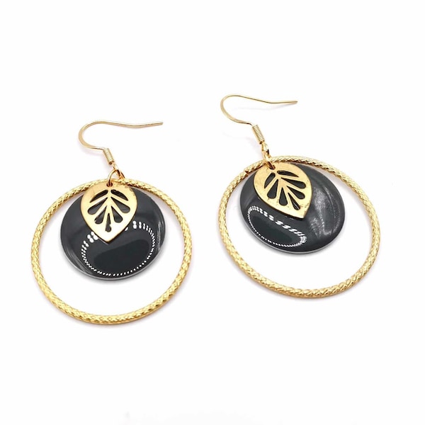 Stainless steel, gold and anthracite gray earrings