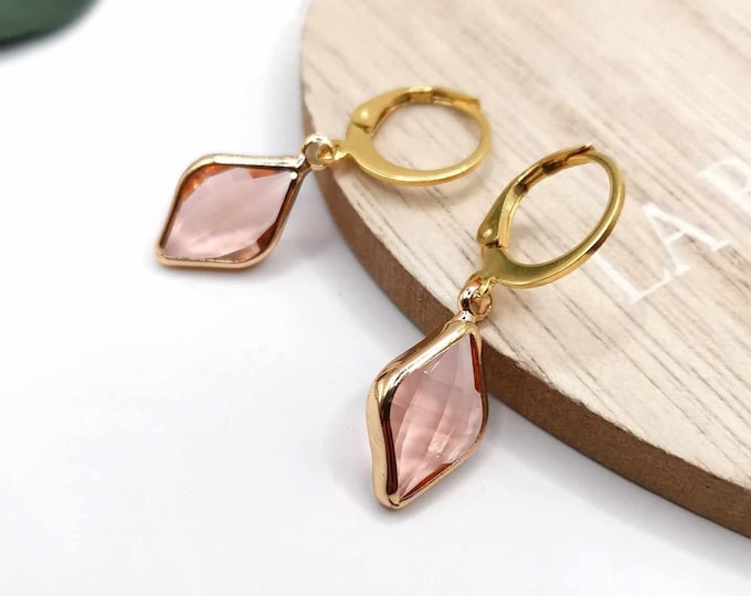 Minimalist earrings, small gold earrings, salmon diamond