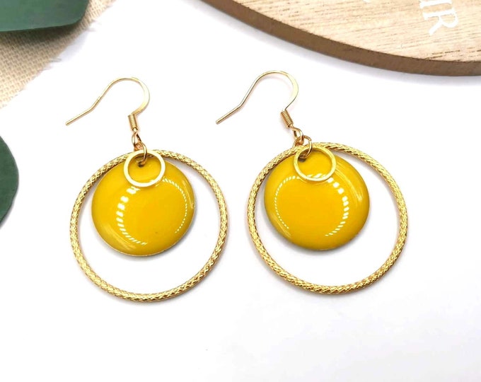 Stainless steel, gold and yellow earrings