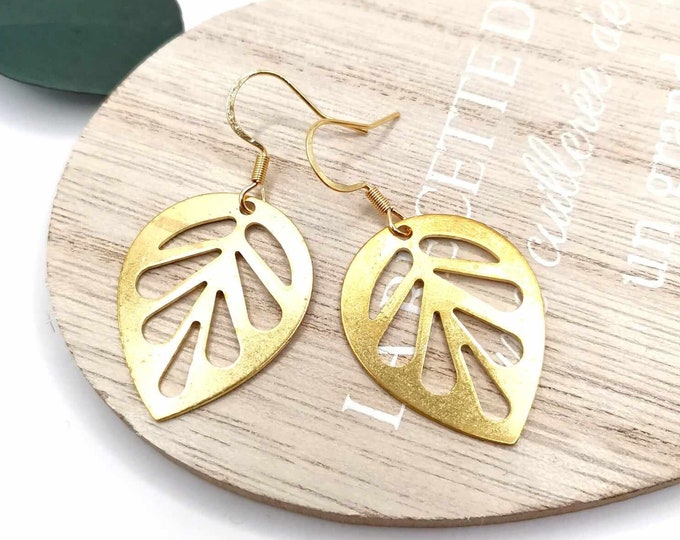 Stainless steel gold leaf earrings