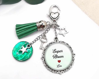 Atsem cabochon key ring, atsem gift, school gift, customizable text