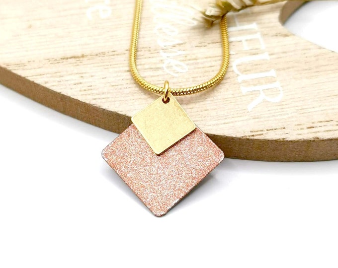 Diamond, gold and iridescent brown stainless steel necklace