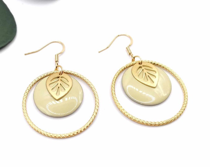Stainless steel, gold and cream earrings