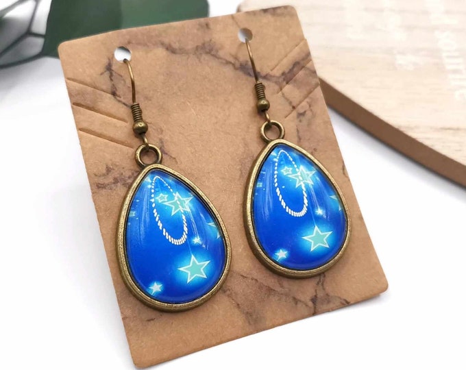 Star cabochon earrings, drop earrings