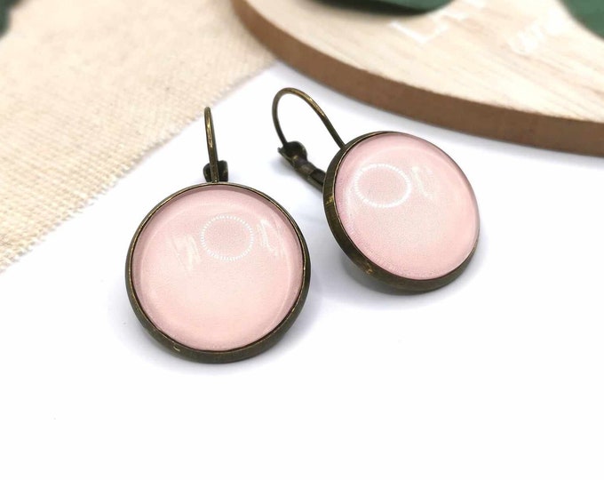 Pink cabochon sleeper earrings