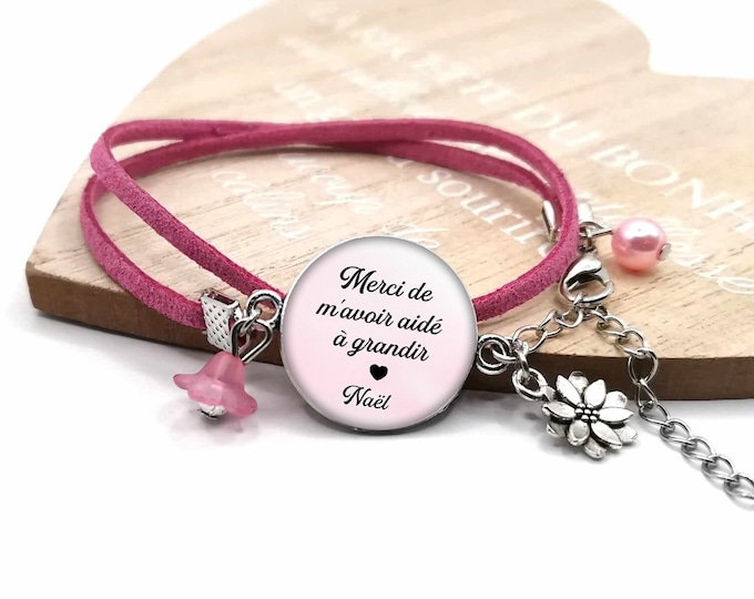 Cabochon thank you bracelet "thank you for helping me grow", customizable nanny gift, personalized bracelet, child's first name