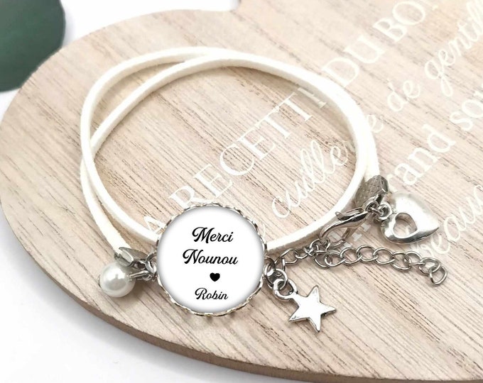 Cabochon thank you bracelet "thank you nanny", customizable nanny gift, personalized bracelet, child's first name