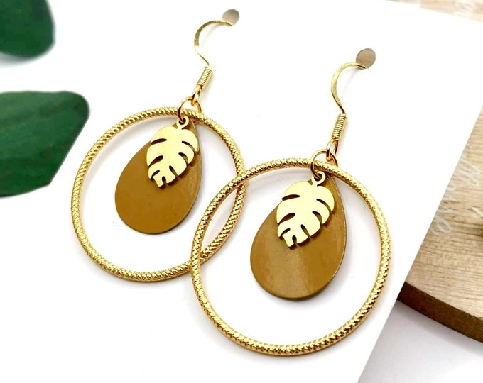 “Oggi” stainless steel earrings, gold and ocher