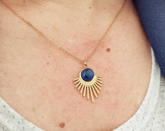 Gold stainless steel necklace, lapis lazuli, boho necklace