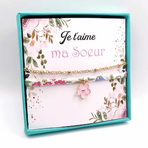Gold and Liberty stainless steel bracelet, with box, I love you my sister, personalized message