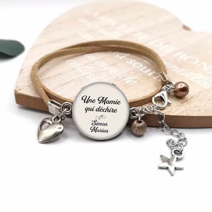 Bracelet cabochon mamie une mamie qui déchire, cadeau mamie personnalisable, bracelet personnalisé, prénom enfant image 1