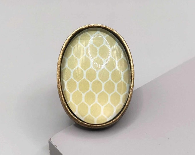 Oval honeycomb cabochon ring, adjustable bronze ring