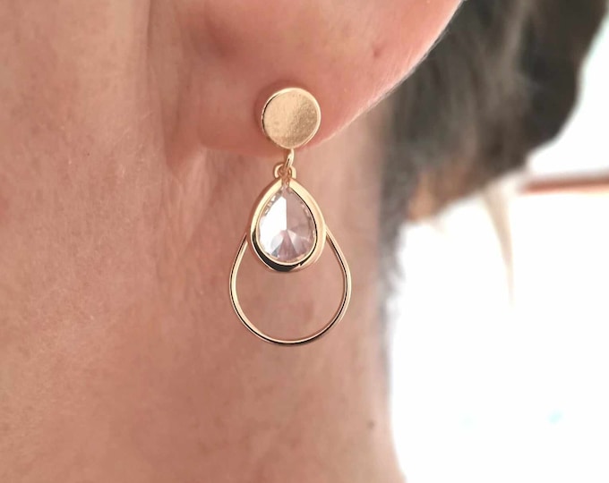 Teardrop, gold and crystal stud earrings