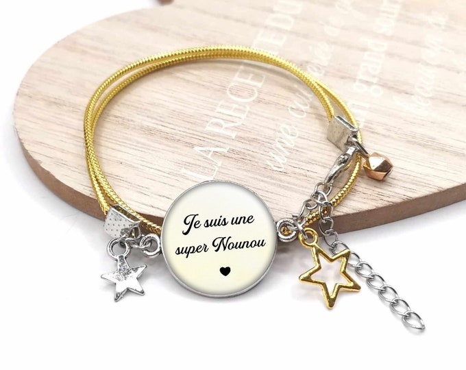 Cabochon bracelet thank you "I'm a great nanny", customizable nanny gift, personalized bracelet, child's first name