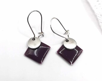 Boucles d'oreilles dormeuses géométriques, prune