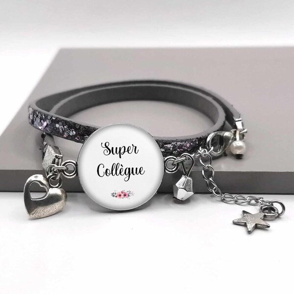 Bracelet cabochon collègue "super collègue", cadeau collègue, cadeau amie, texte personnalisé