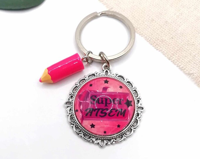 Atsem cabochon key ring "super atsem", atsem gift, school gift