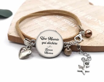Bracelet cabochon mamie "une mamie qui déchire", cadeau mamie personnalisable, bracelet personnalisé, prénom enfant
