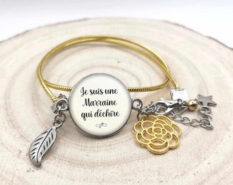 Bracelet cabochon marraine "je suis une marraine qui déchire", cadeau marraine personnalisable, bracelet personnalisé, texte personnalisable