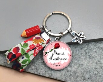 cabochon key ring "thank you teacher" - customizable school gift - teacher gift - child's first name