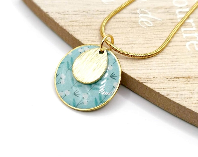 Stainless steel necklace, small flowers, gold and resin