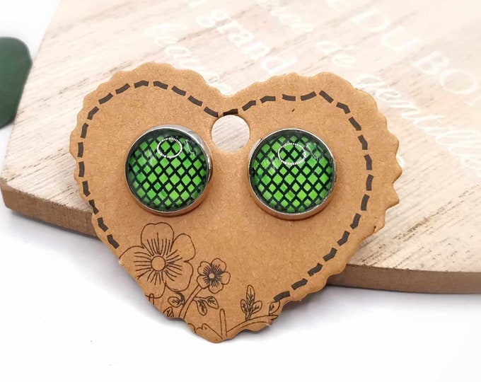 Earrings, studs, cabochon geometric patterns