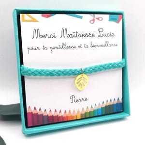 Pulsera de acero inoxidable dorada, con caja, gracias maestra, mensaje personalizado